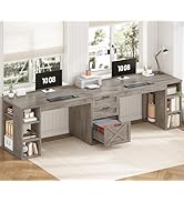 SEDETA Farmhouse 96.5" Computer Desk with Drawers, 2 Person Home Office Desk, Gaming Double Desk ...