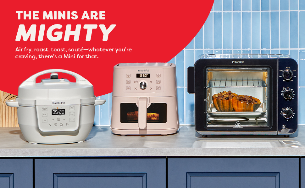 Instant Hit mini line featuring the sea salt multi-cooker, rosewater air fryer, and toaster oven