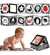 Zendstanding High Contrast Baby Toys for Newborn – Black White Tummy Time Mirror Toy, Crinkle Sen...