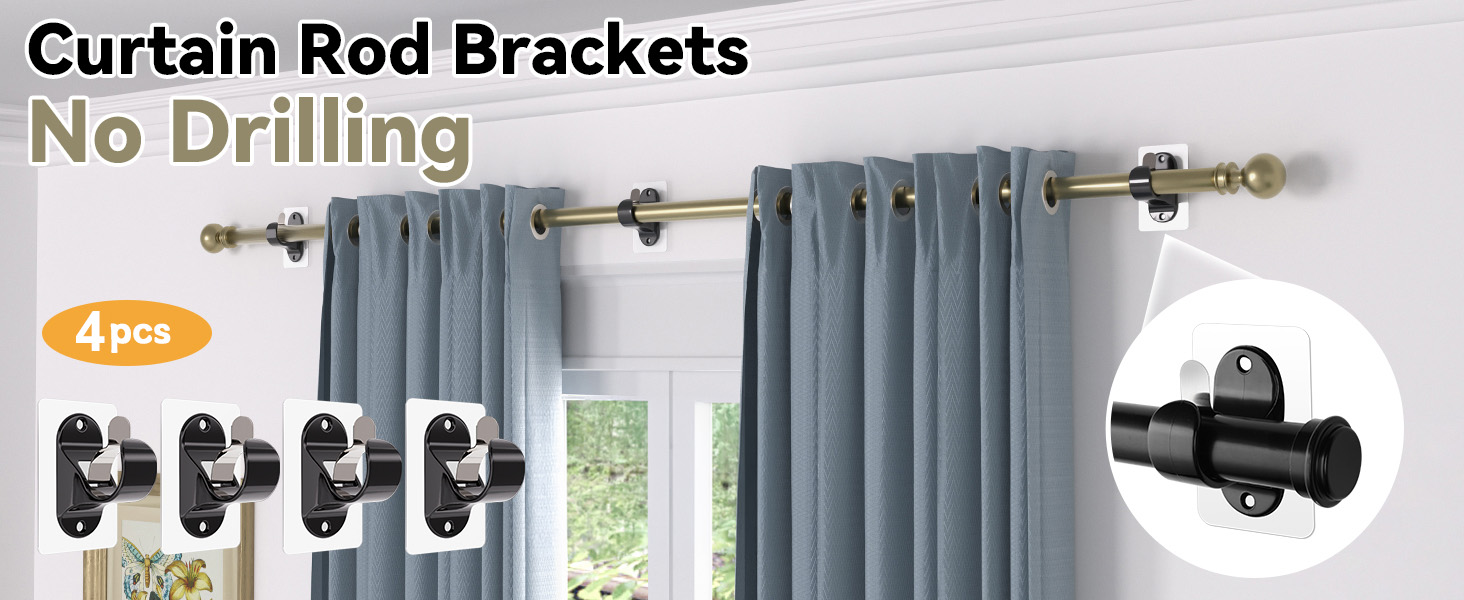4 Pack No Drill Curtain Rod Brackets