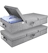 2 Pack 48L Under Bed Storage Containers, 6 Inches Tall Foldable Underbed Clothes Storage with Lid...
