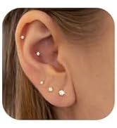 Gokeey Small Gold Stud Earrings Set for Women Men, Hypoallergenic Cubic Zirconia Mini Stud Earrin...