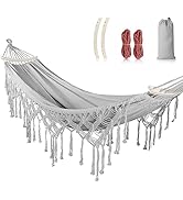 MOSFiATA Backyard Hammock with Tassels Max 500lbs Durable Canvas Fabric Bohemian Style with Thick...