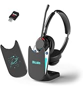 Blucalm Business V5.4 Wireless Headset with Charging Base, Computer Headset with Mic &amp; 2.4 G USB ...