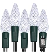 WATERGLIDE C6 Christmas Lights, 33ft 100 LED Faceted String Lights Green Wire Fairy Lights with 2...