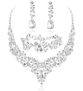 LOYALLOOK Crystal Bridal Jewelry Set for Women Rhinestone Necklace Earrings Bracelet Wedding Brid...