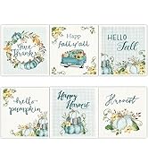 6PC Fall Swedish Dishcloths Thanksgiving Pumpkins Kitchen Dish Towels Set Blue Pumpkin Truck Kitc...