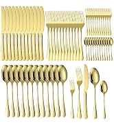 A · HOUSEWARE Gold Silverware Set For 12 People 60 Piece Stainless Steel Flatware Set Spoon Fork ...