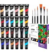Acrylic Paint, 24 Colors Acrylic Paint Set with 6 brushes, Rich Pigments, Water Proof, Premium Ac...