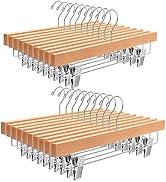 Amber Home 24 Pack Natural Wooden Pants Hangers with Clips, Wood Skirt Hangers Trouser Hangers fo...