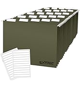 Hanging File Folders - 25 Pack Letter Size File Folders Green, 1/5 Cut Heavyweight 180 GSM Hangin...