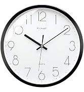 Plumeet Black Silent Wall Clocks - Non Ticking Quartz Round Clock Decorate Bedroom Home Kitchen O...