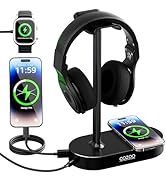 COZOO Headphone Stand with Fast Wireless Charging Pad and 2 USB Charging Ports, Suitable for Gami...