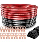 4 Gauge Wire (25ft Each- Black/Red) Copper Clad Aluminum CCA,20pcs Lugs Terminal Connectors with ...