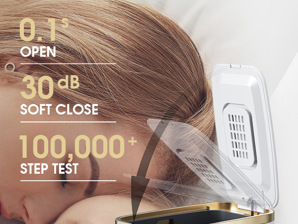 trash can lid 0.1s open, 30 db soft close