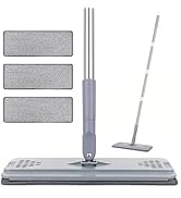 Flat Mop with 3 Pads, Microfiber Mops for Floor Cleaning Adjustable Handle 29-49, Dust Mop for Ha...