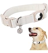 DOGWONG Airtag Cotton Hemp Dog Collar, Heavy-Duty Dog Collar with Airtag Holder White Dog Collar ...