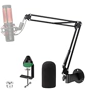 YOUSHARES Wall Mount QuadCast Boom Arm Stand with Mic Windscreen and Table Mount Clamp, Mic Stand...