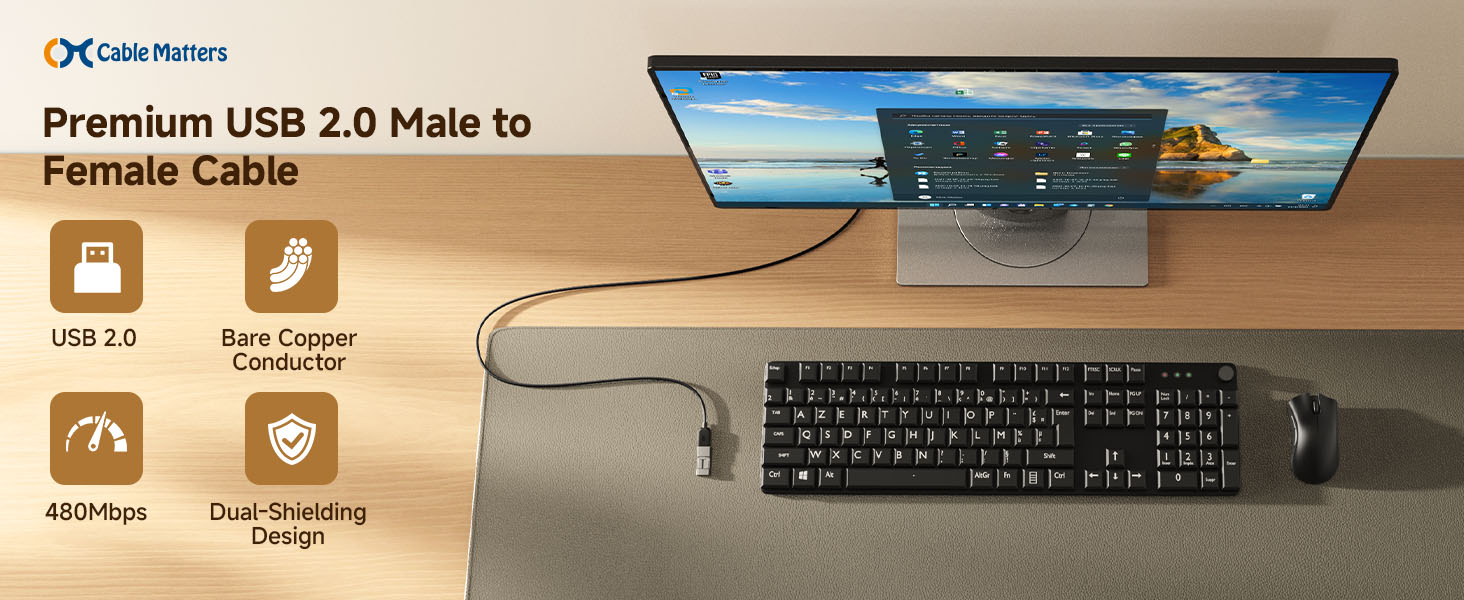 Cable Matters USB extension cable for connectivity between computers, tablets, and peripherals