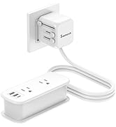 SAUNORCH Universal Travel Adapter Power Strip: 2 AC Outlets, 3 USB Ports, 6ft Cord - US to EU/UK/...
