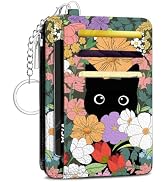 Hllwxrk Flower Cat Credit Card Holder Small Wallet for Women, Slim RFID Wallet Front Pocket with ...