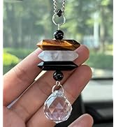 Crystal Hanging Car Charm,Cute Healing Stones Car Decor for Rear View Mirror,Boho Handmade Sun Ca...