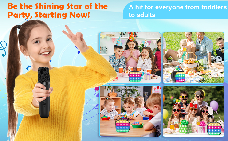 Kids Karaoke Machine Bluetooth Speaker with 2 Wireless Microphones