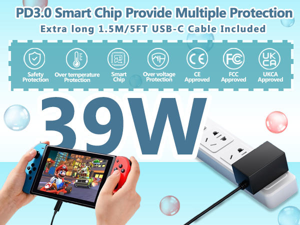 Switch charger, Switch AC Adapter with Switch Lite/Switch OLED/Switch Pro Switch Dock