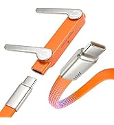LOOHOI 240W USB-C Cable with Detachable Stand, 2-in-1 Fast Charging Braided Cord (5 FT, Orange), ...