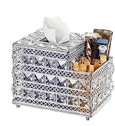 Sumnacon Square Crystal Tissue Box Cover -Sparkling Cube Tissue Box with Side Organizer,Decorativ...