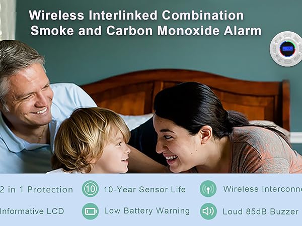 Wireless Interlinked Combination Smoke and Carbon Monoxide Alarm