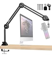Aveek Overhead Mic Boom Arm Stand, Desk Boom Arm Microphone Stand with Detachable Riser Mount Cla...
