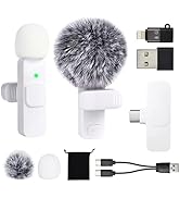 Mini White Microphone for iphone Android Phone Tablet ipad PC, Usb C Wireless Lavalier Mic for Vi...