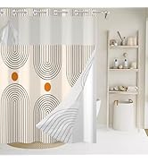 GKLEASG No Hook Shower Curtain with Snap in Liner, Boho Mid Century Modern Arch Heavy Duty See Th...