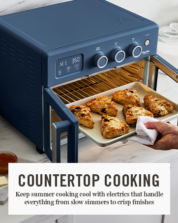 french door oven opening door on countertop