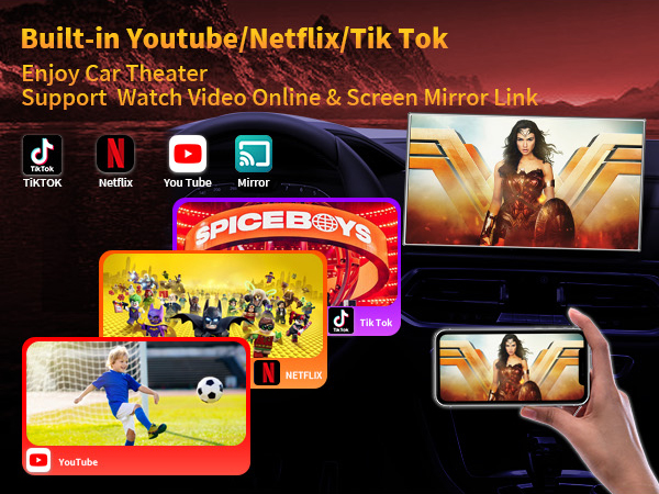 Supports Netflix/YouTube/TIK Tok/Screen Mirror Link/TF Card