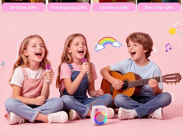 Kids Karaoke Machine Ages 3-12, Bluetooth 5.3 Speaker with 2 Wireless Mics