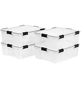 IRIS USA 41 Qt Storage Box with Gasket Seal Lid, 4 Pack - BPA-Free, Made in USA - Heavy Duty Movi...