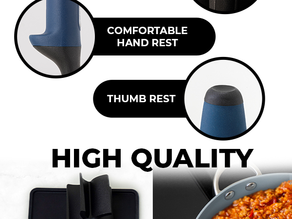 Non-slip meat chopper with ergonomic comfy grip handle for breaking up ground beef fast.