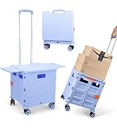Foldable Utility Cart Folding Portable Rolling Crate with Magnetic Extended Lid,360°Rotate Wheels...