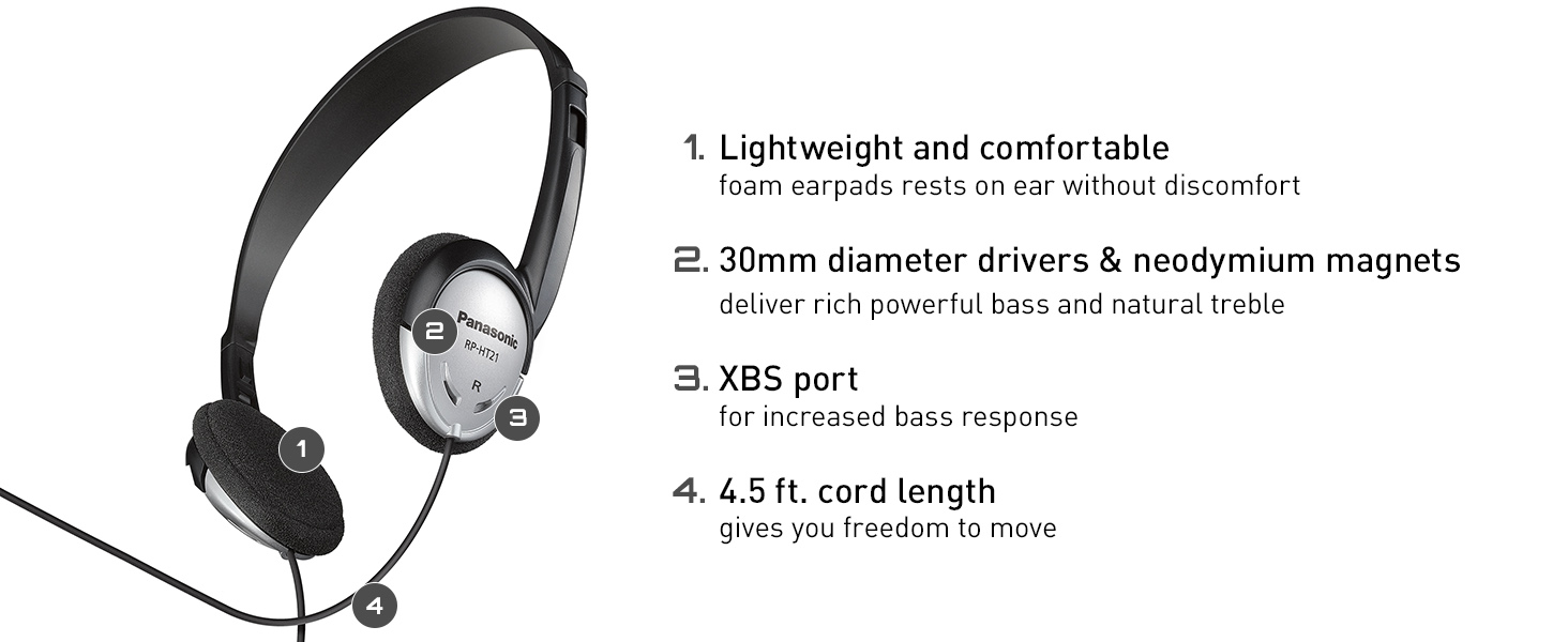 feature callouts for the RP-HT21 headphones