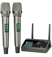 BASN Rechargeable UHF Wireless Dual Microphone System, Durable Mic and Mini Receiver with EQ/Reve...