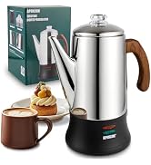 APOXCON Electric Coffee Percolator Stainless Steel Coffee Pot with Two Tough Glass Clear Brew Pro...