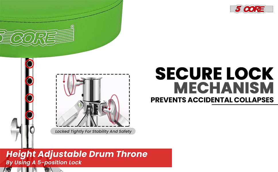 5 CORE Drum Throne Height Adjustable Guitar Stool Thick Padded Memory Foam 