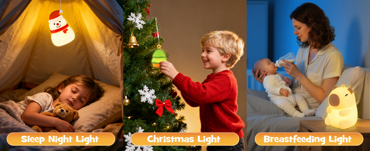 Squishy Christmas Capybara Night Light with RGB Modes Dimmable