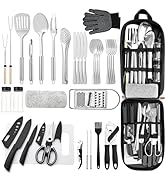 THTYBROS Portable Camping Kitchen Utensil 34 Pcs Set- Cookware Kit, Stainless Steel Outdoor Cooki...