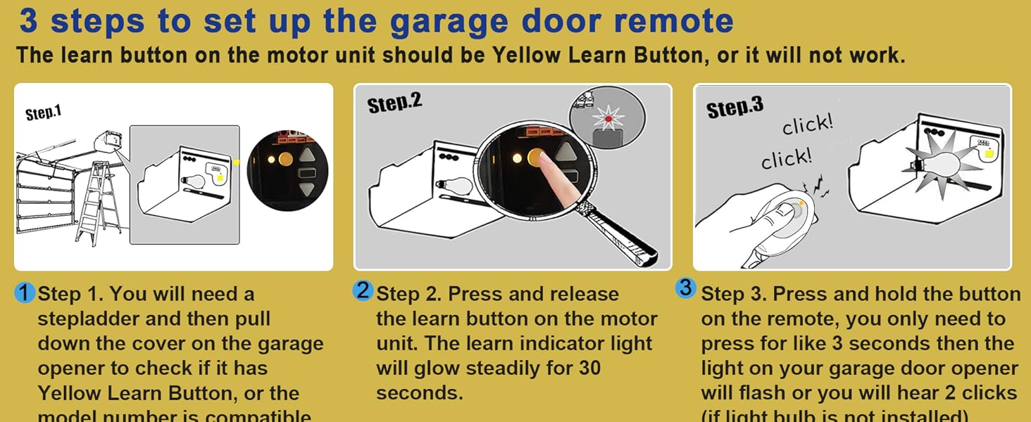 For Liftmaster Sears Craftsman Raynor YELLOW Learn Button Remote