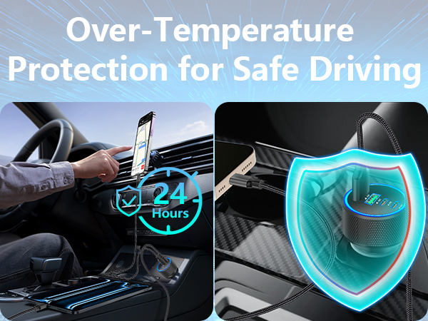 MFi Certified 4-Port 90W USB-C/USB-A Power Cigarette Lighter PD/QC USB-C Car Charger for iPhone 16