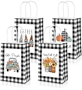 AnyDesign 12 Pcs Fall Pumpkin Gnome Paper Gift Bags with Handle Autumn Plaid Truck Goodie Bag Far...