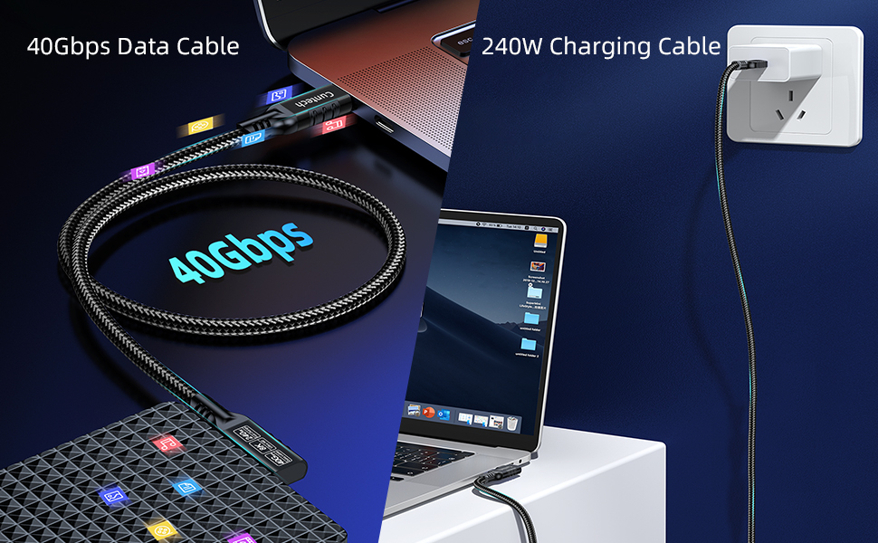 90 Degree Right Angle USB C 240W Fast Charging 40Gbps Data Transfer 8K/4K Video Cable